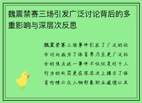 魏震禁赛三场引发广泛讨论背后的多重影响与深层次反思